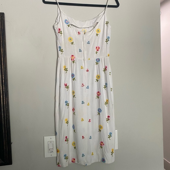 Vintage White Linen Floral Print Embroidered Midi Sun Dress Size Small - Picture 6 of 6